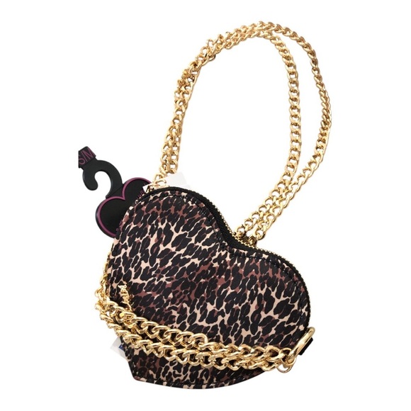 Betsey Johnson leopard animal print heart shaped gold chain‎ mini crossbody new - Picture 8 of 11